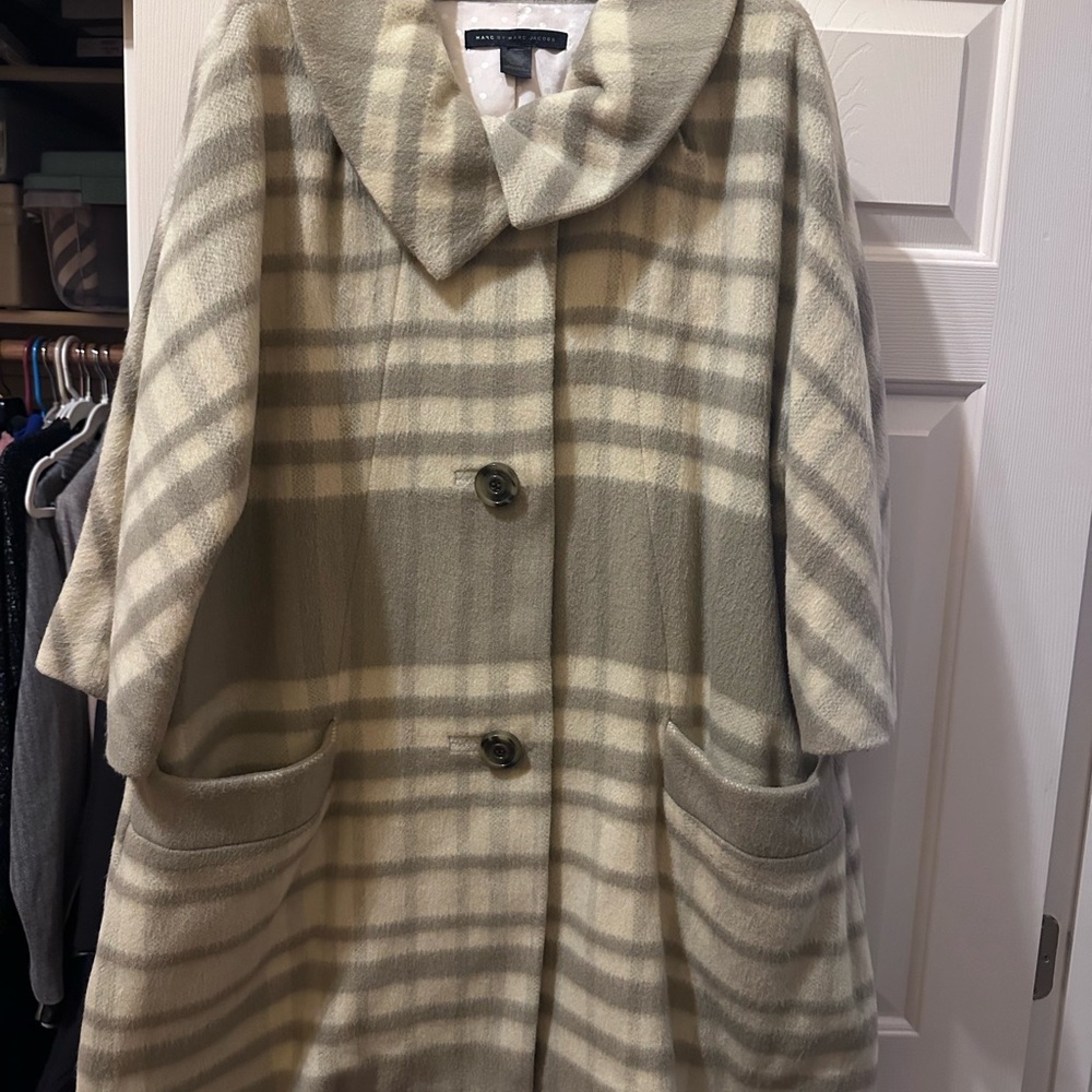 Marc by Marc Jacobs gray Plaid Wool Coat, Sz L